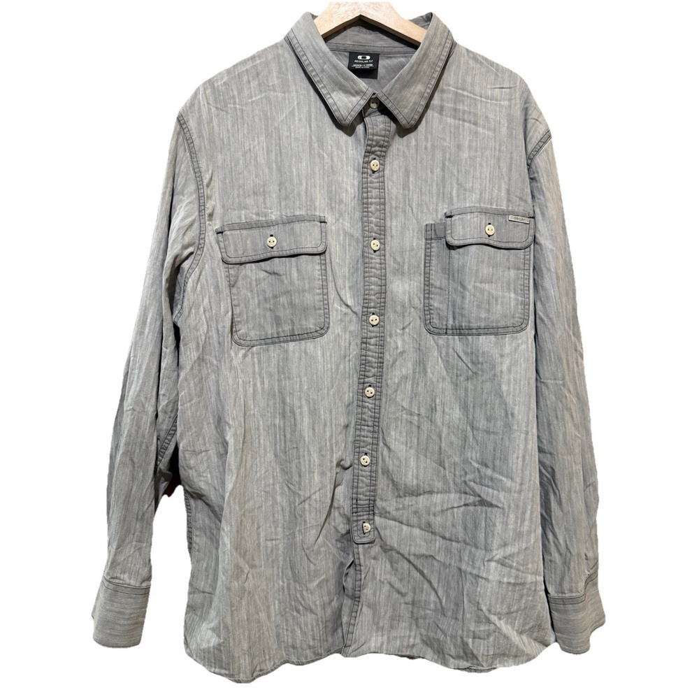 Oakley Men's Grey Denim Cotton Button Up Casual Surf Skater Size XXL EUC‎